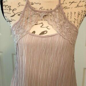 Women's Ribbed & Lace Shabby Chic Lavender Baby Doll Top (Racerback)